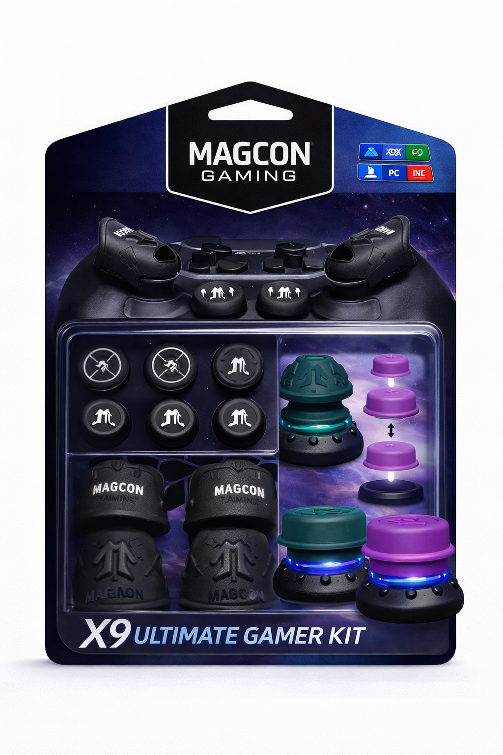 MagCon Gaming X9 Magnetic Connect ULTIMATE GAMER Kit | Performance Thumbstick Grips and Extensions | D-Pad Fight Stick | For Xbox; PlayStation; Nintendo; PC; Handheld