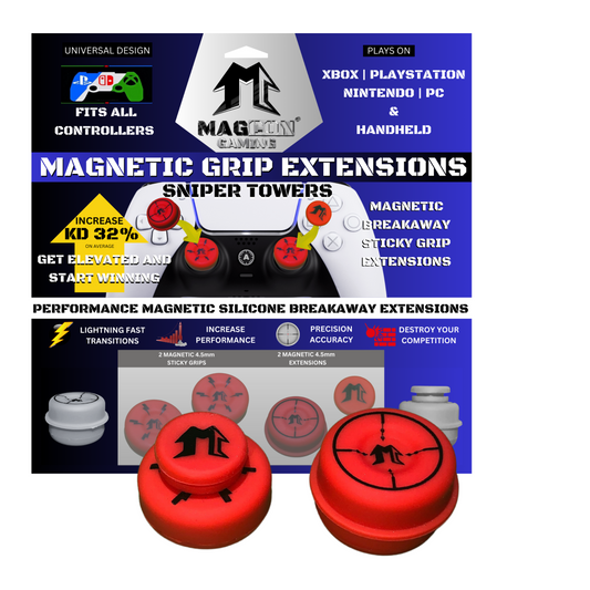 MagCon Gaming X4 Sniper Towers Kit | Performance Magnetic Thumbstick Grips and Extensions | For Xbox; PlayStation; Nintendo; PC; Handheld