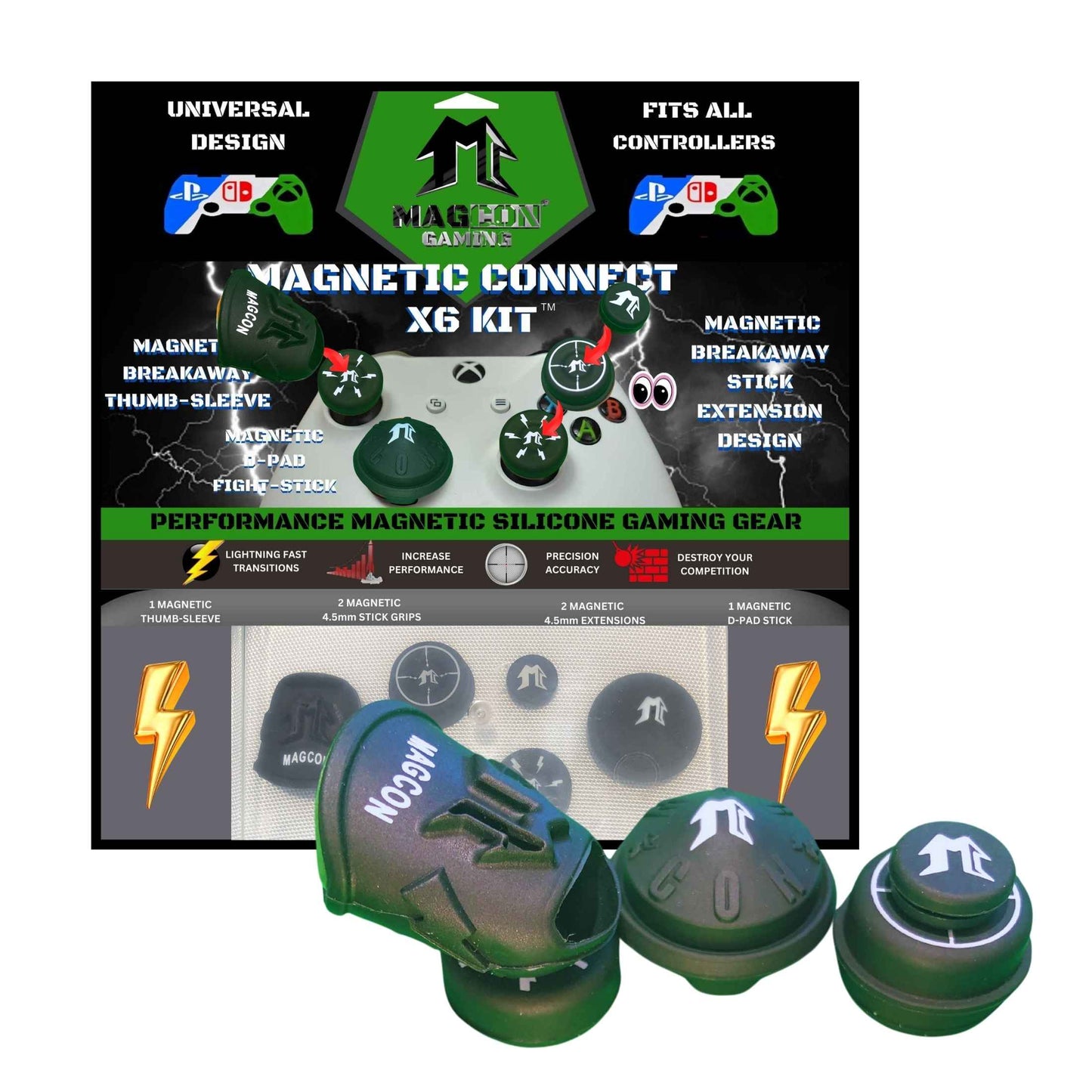 MagCon Gaming |  Magnetic Connect X6 Kit | Universal Thumbstick Grips | Performance Thumbstick Covers