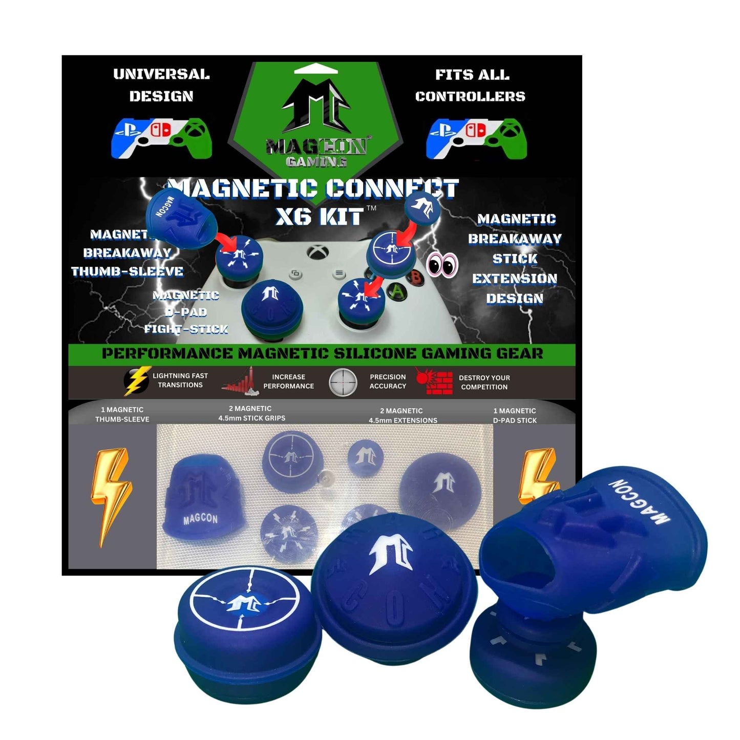 MagCon Gaming |  Magnetic Connect X6 Kit | Universal Thumbstick Grips | Performance Thumbstick Covers