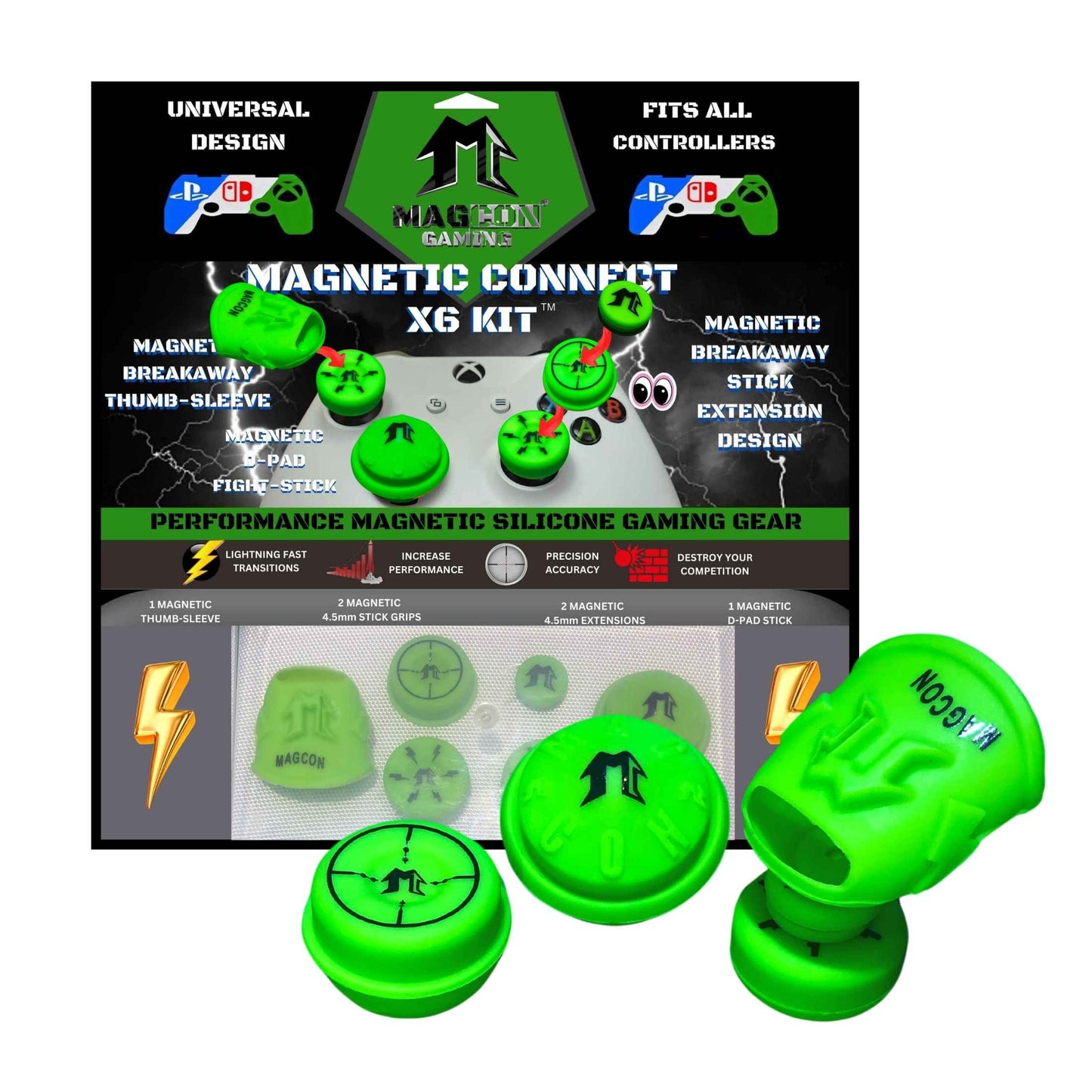 MagCon Gaming |  Magnetic Connect X6 Kit | Universal Thumbstick Grips | Performance Thumbstick Covers