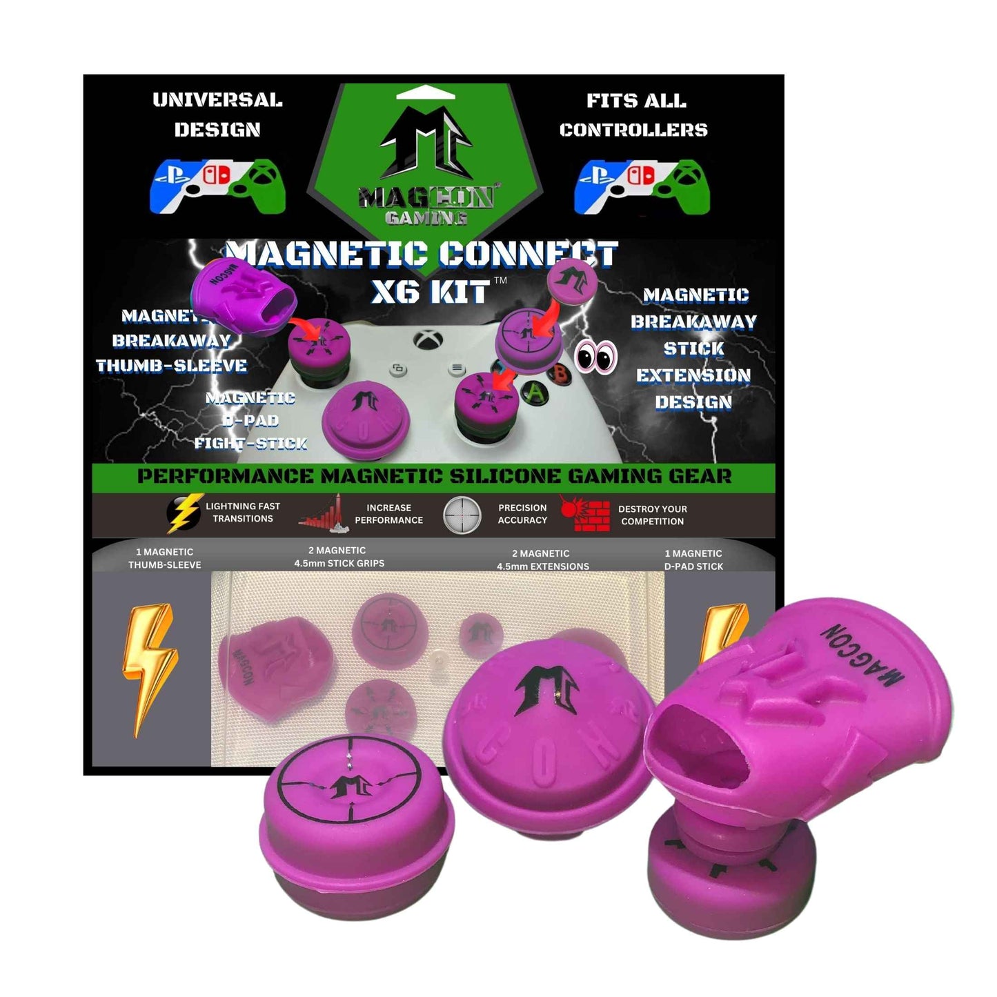 MagCon Gaming |  Magnetic Connect X6 Kit | Universal Thumbstick Grips | Performance Thumbstick Covers