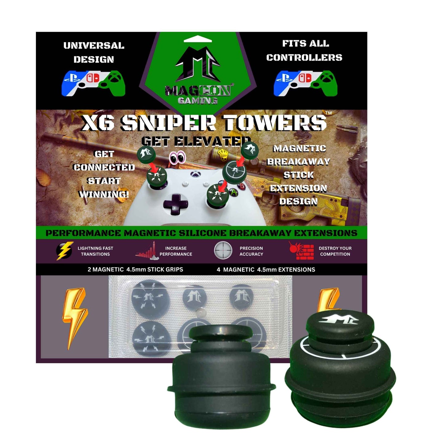 MagCon Gaming |  X6 Sniper Towers Kit | Universal Thumbstick Grips | Performance Thumbstick Covers