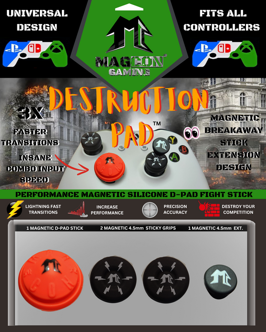 MagCon Gaming | X4 Destruction Pad Kit | D-Pad Fighting Stick | Universal Thumbstick Grips | Performance Thumbstick Covers