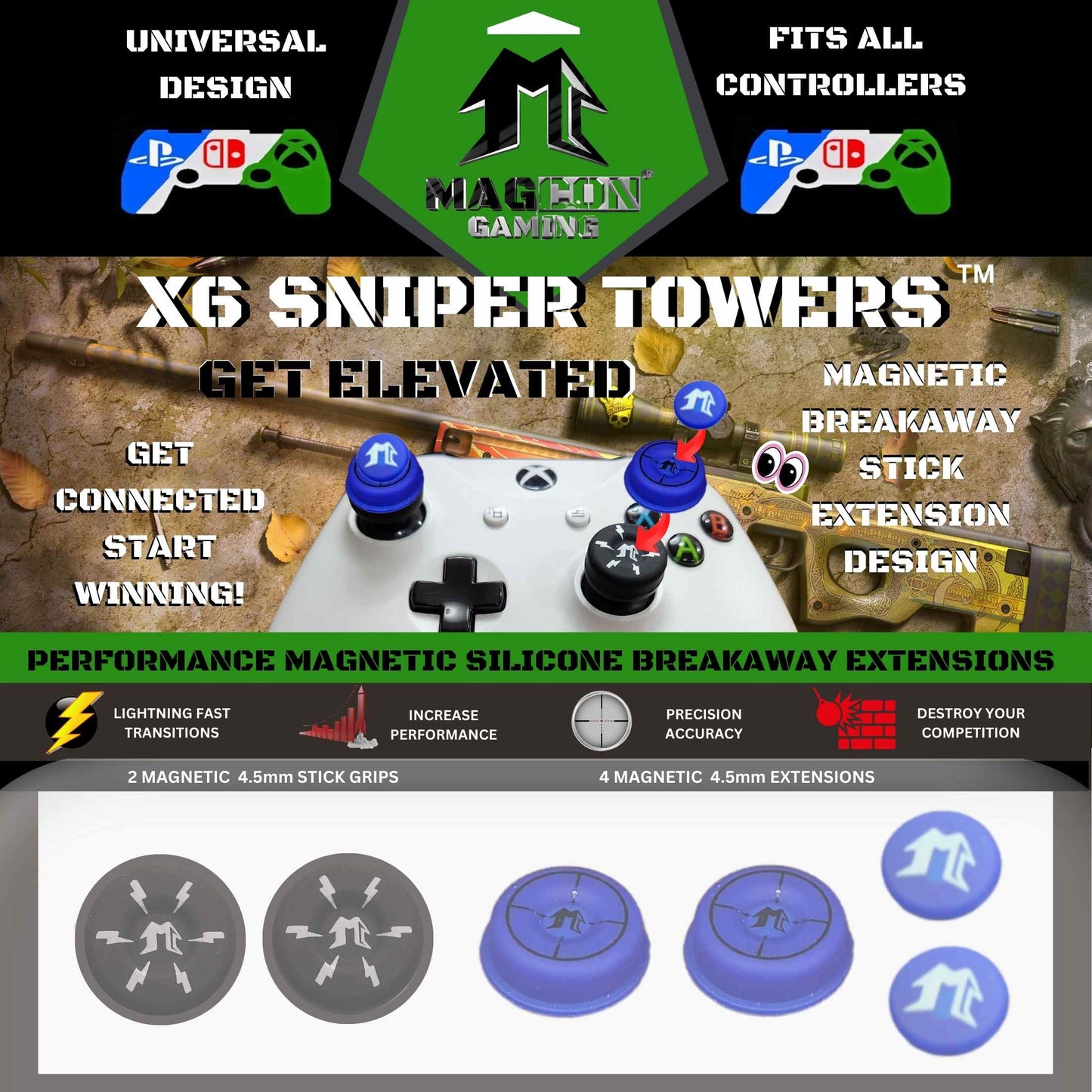 MagCon Gaming |  X6 Sniper Towers Kit | Universal Thumbstick Grips | Performance Thumbstick Covers